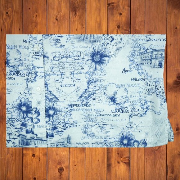 Alia Womens Floral Embroidery White/Blue Button Down Shirt 16 Spain Cities Print - Picture 8 of 9